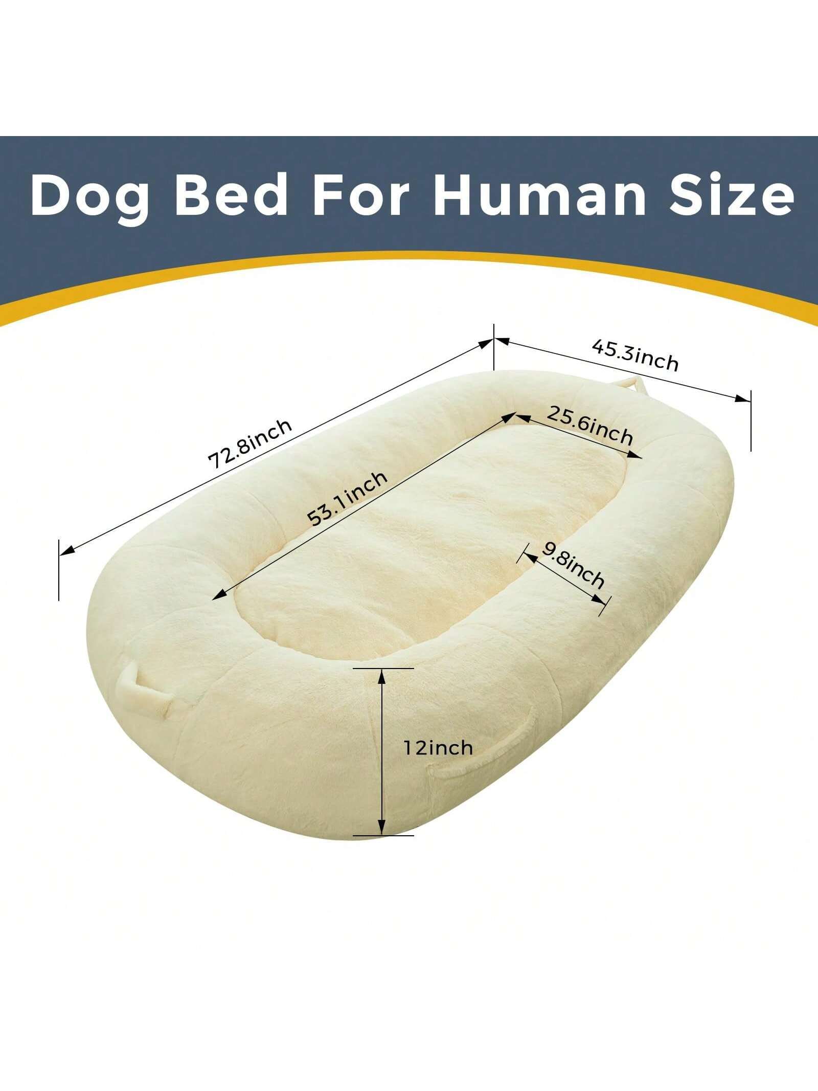 MAXYOYO Dog Bed for Human,Giant Bean Bag Sofa Bed for People Adults, Extra Large Size Dog Bed for Pets, Cozy Nap Bed with Handle, Removable Cover, Beige, 72.8"X45.3"X12"