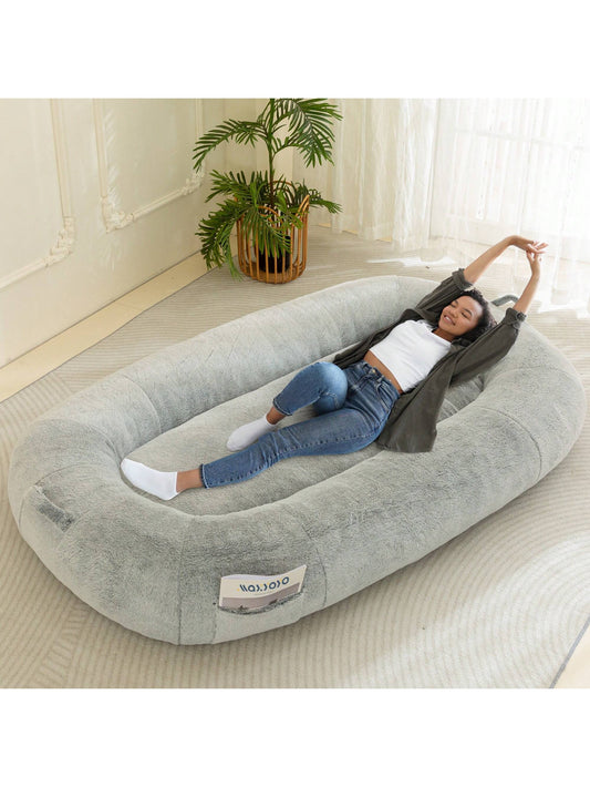 MAXYOYO Dog Bed for Human,Giant Bean Bag Sofa Bed for People Adults, Extra Large Size Dog Bed for Pets, Cozy Nap Bed with Handle, Removable Cover, Beige, 72.8"X45.3"X12"