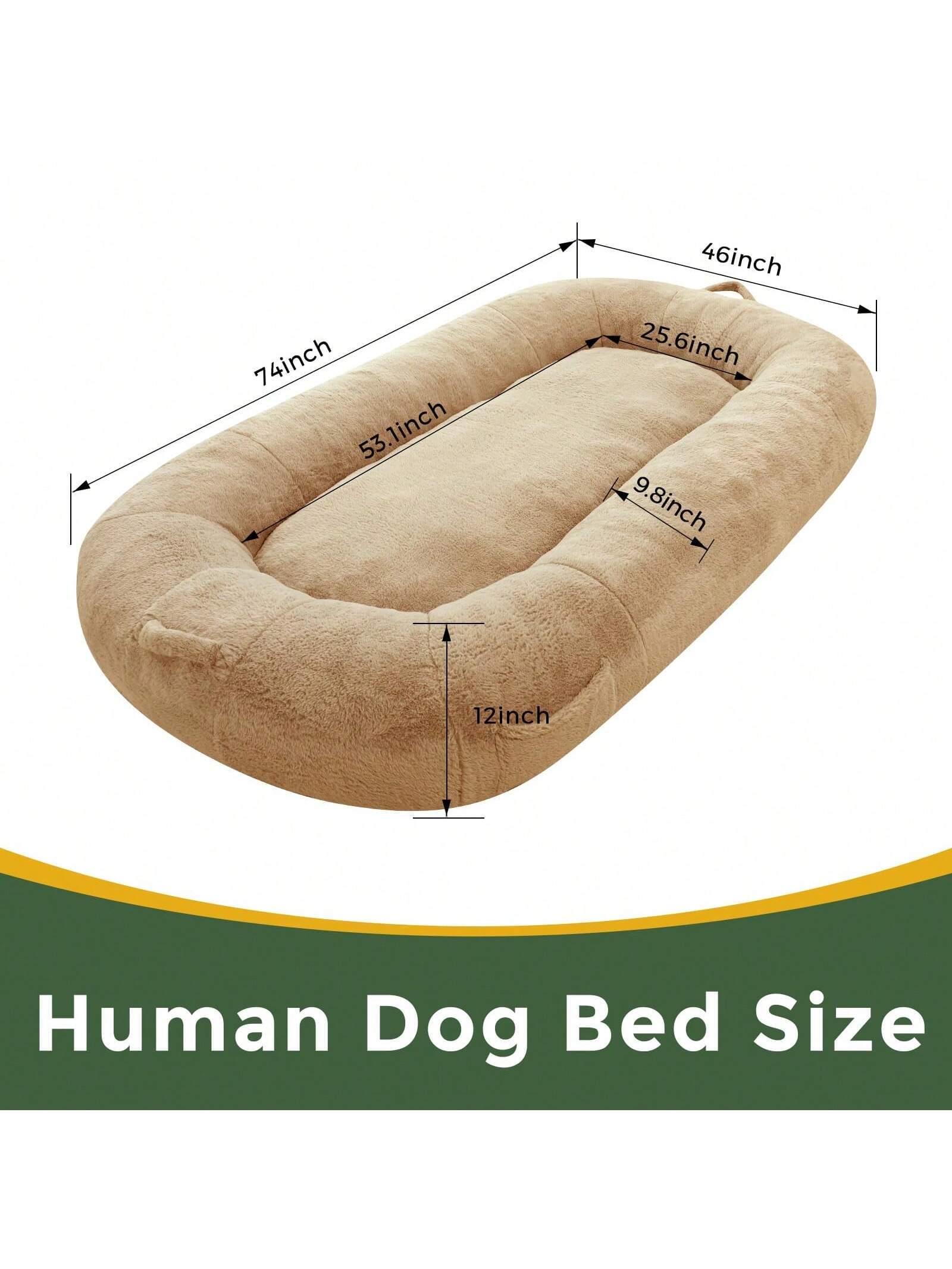 MAXYOYO Dog Bed for Human,Giant Bean Bag Sofa Bed for People Adults, Extra Large Size Dog Bed for Pets, Cozy Nap Bed with Handle, Removable Cover, Beige, 72.8"X45.3"X12"