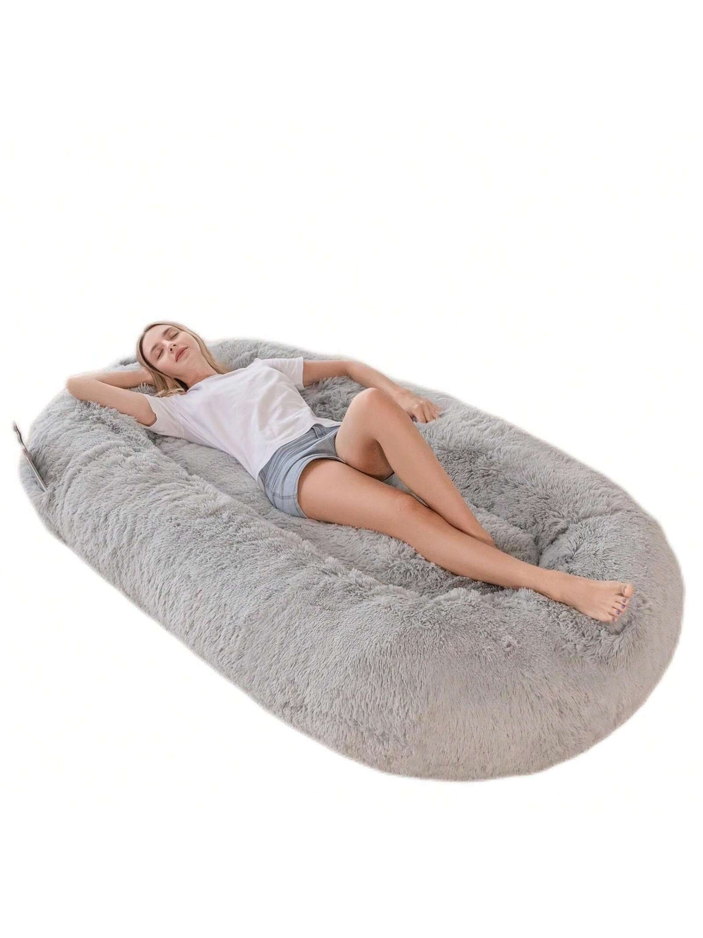 MAXYOYO Dog Bed for Human,Giant Bean Bag Sofa Bed for People Adults, Extra Large Size Dog Bed for Pets, Cozy Nap Bed with Handle, Removable Cover, Beige, 72.8"X45.3"X12"