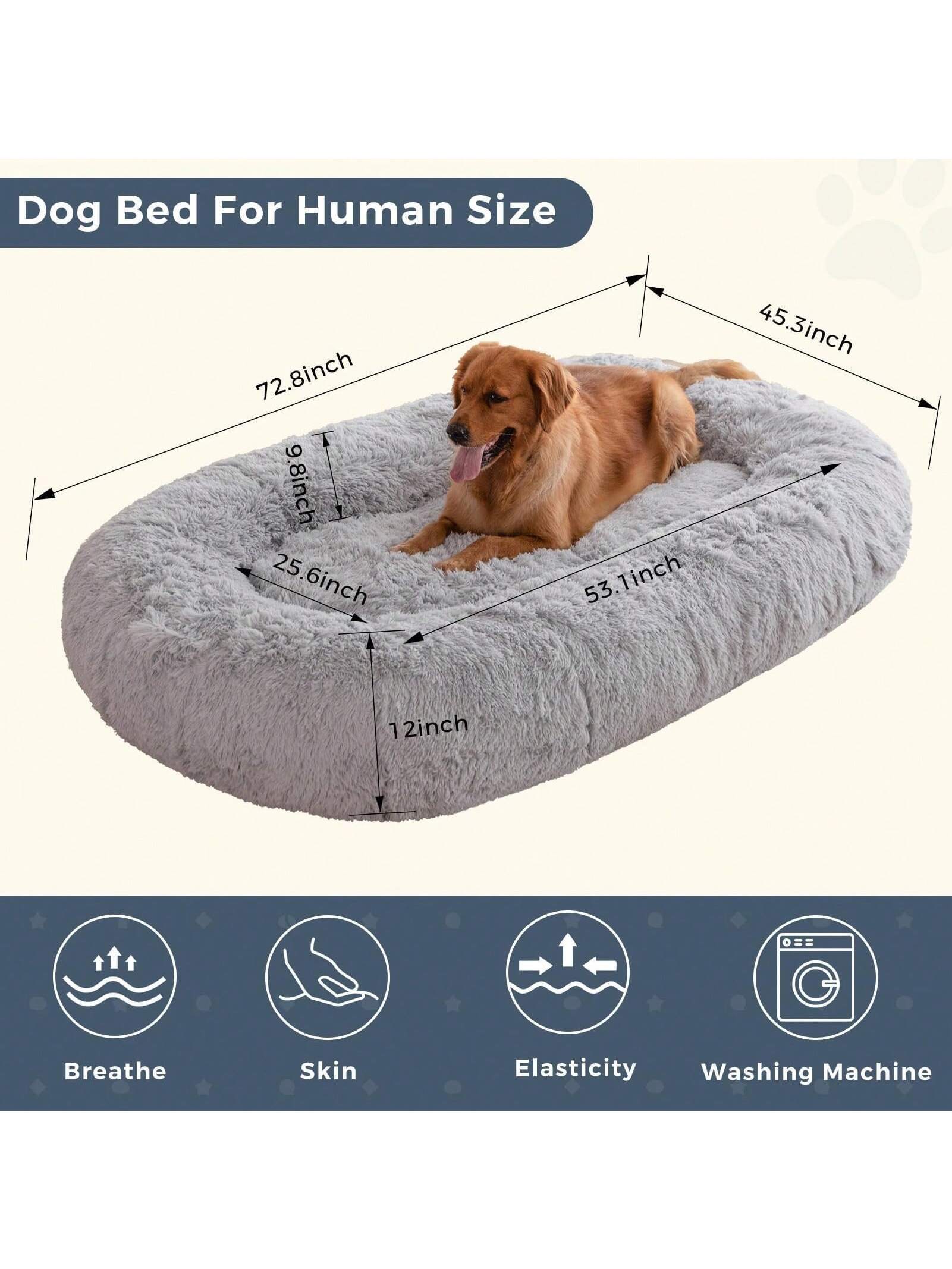 MAXYOYO Dog Bed for Human,Giant Bean Bag Sofa Bed for People Adults, Extra Large Size Dog Bed for Pets, Cozy Nap Bed with Handle, Removable Cover, Beige, 72.8"X45.3"X12"