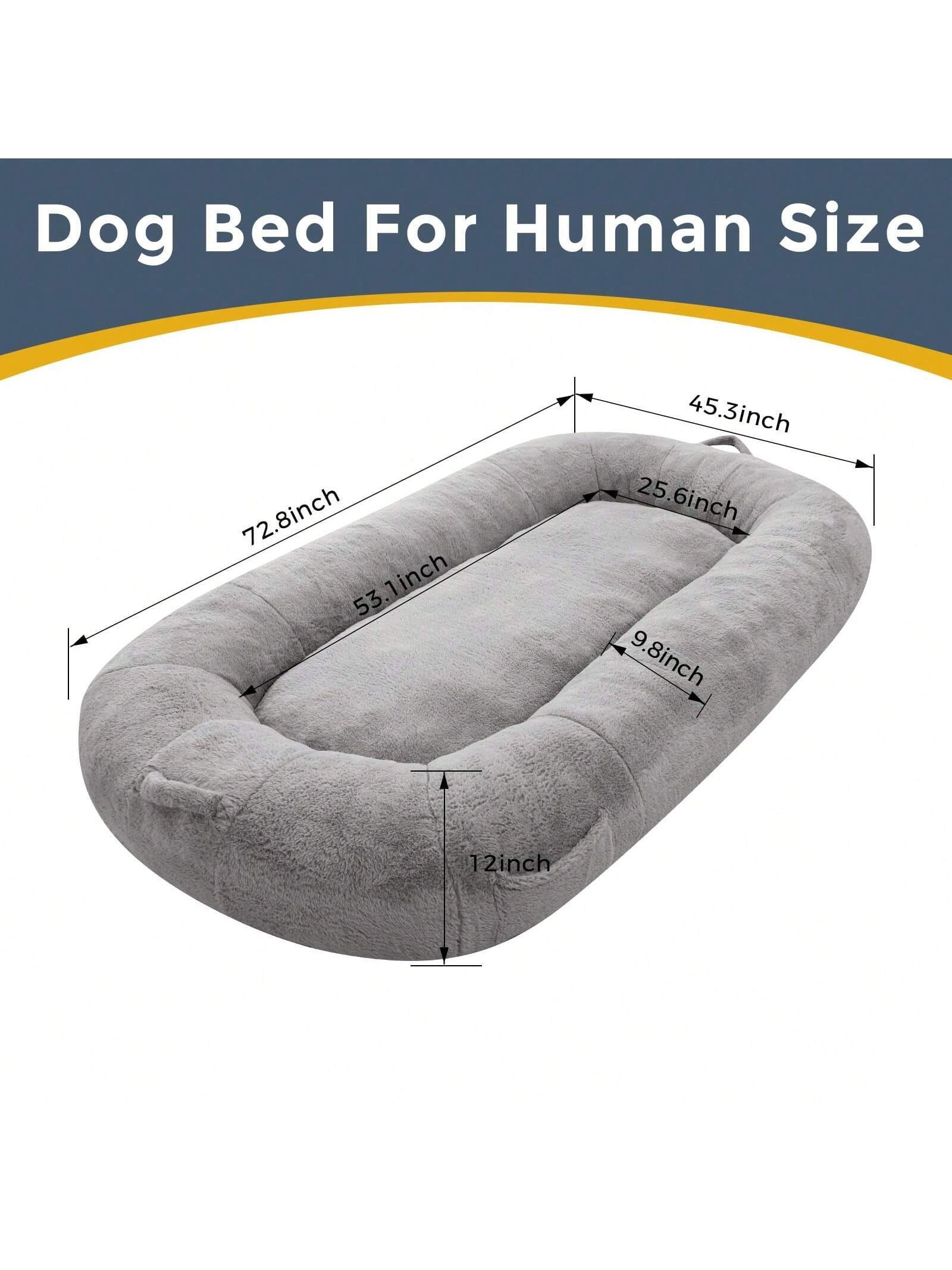 MAXYOYO Dog Bed for Human,Giant Bean Bag Sofa Bed for People Adults, Extra Large Size Dog Bed for Pets, Cozy Nap Bed with Handle, Removable Cover, Beige, 72.8"X45.3"X12"