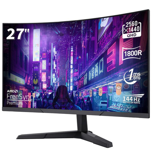 27-Inch 2K QHD Curved Gaming Monitor- 144Hz Refresh Rate, 1Ms Response, 100% Srgb, Adaptive-Sync, Hdmi/Displayport