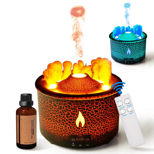 BOHOFAM Essential Oil Diffuser 360 Ml,Volcano /Flame Humidifier,1.76 Oz Hotel Collection Diffuser Oils,Blue/Red Light Selection,Remote Control