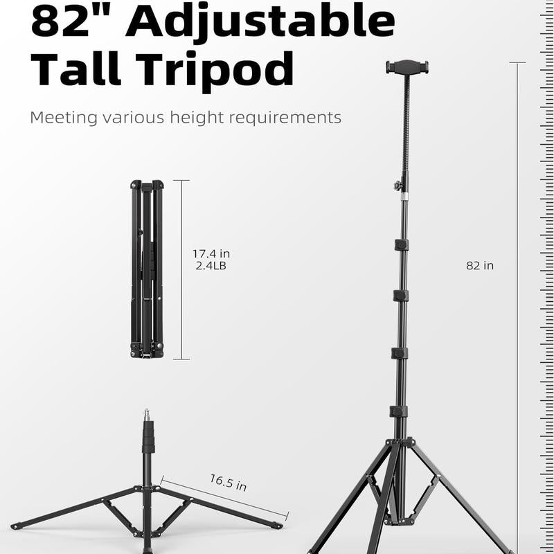 Weilisi 82" Tall Heavy Duty Phone Stand for Recording, Tablet Stand Holder with 15" Adjustable Gooseneck, Overhead Selfie Tripod for Iphone/Ipad/Android for Recording/Live Streaming/Watching/Cooking