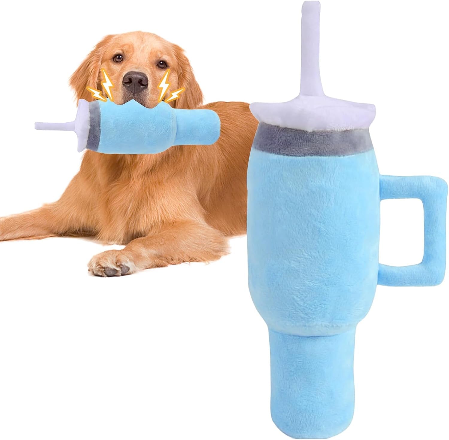 Cute Squeaky Dog Toys Cup - Soft Tumbler Funny Dog Toys with Handle for Aggressive Chewers, Safety Design Dog Toys for Small/Medium/Large Dog (Blue)