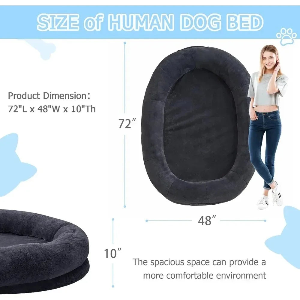 Human Sized Dog Bed for People Adults, Giant Dog Bed for Humans Nap Bed Dark Grey, Black 72"X48"X10"