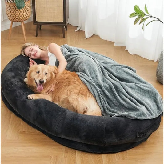 Human Sized Dog Bed for People Adults, Giant Dog Bed for Humans Nap Bed Dark Grey, Black 72"X48"X10"